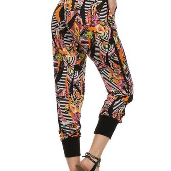 jWomen's Casual Pants Mixed Print Vintage 80's Inspired Funky Psychedelic - Picture 1 of 4